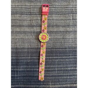 Flik Flak Pink Wristwatch Flower Swiss Made aluminum case New Battery WORKS